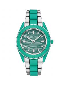 Women's Silver-Tone and Pastel Green Solar Ocean Work Plastic Bracelet Watch, 38.5mm