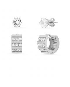 Women's 2 Pieces Set Stainless Steel and Simulated Diamond Cross Studs or Huggie Earrings Set