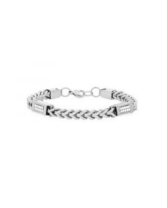 Men's Stainless Steel Wheat Chain and Simulated Diamonds Link Bracelet