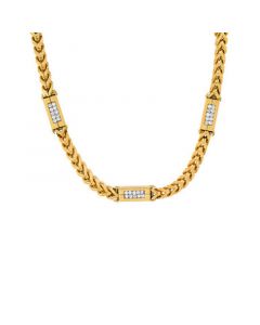 Men's 18k Gold Plated Stainless Steel Wheat Chain and Simulated Diamonds Link Necklace