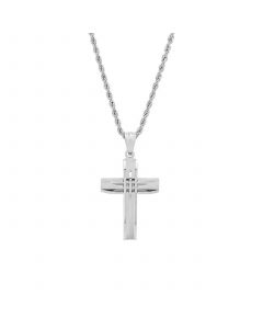 Stainless Steel Cut Accented Cross Pendant