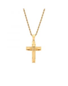 18k Gold Plated Stainless Steel Cut Accented Cross Pendant