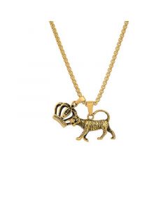 Men's 18k Gold Plated Stainless Steel Tiger and Crown Pendant Necklaces