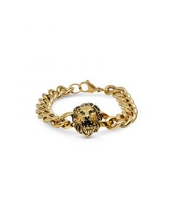 Men's 18k Gold Plated Stainless Steel Lion Head Chain Link Bracelet