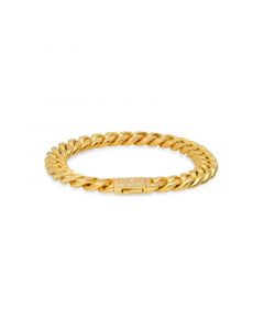 Men's 18k Gold Plated Stainless Steel Thick Cuban Link Chain Bracelet with Simulated Diamonds Clasp