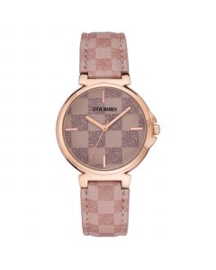 Women's Blush Pink Polyurethane Checkered Leather Strap Watch, 36mm