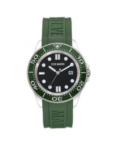 Men's Green Silicone Strap Embossed with Steve Madden Logo Watch, 44X50mm