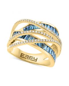 EFFY® London Blue Topaz (2 ct. t.w.) & Diamond (1/3 ct. t.w.) Crossover Statement Ring in 14k Gold