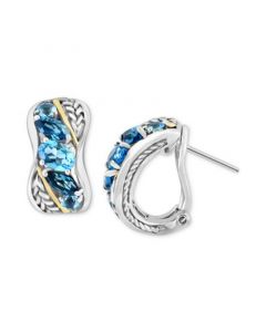 EFFY® Blue Topaz Hoop Earrings (3-1/3 ct. t.w.) in Sterling Silver & 18k Gold-Plate