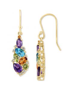 EFFY® Multi-Gemstone (3 ct. t.w.) & Diamond (1/8 ct. t.w.) Teardrop Cluster Drop Earrings in 14k Gold