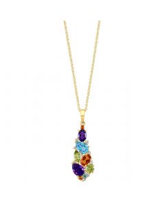 EFFY® Multi-Gemstone (2-3/4 ct. t.w.) & Diamond (1/20 ct. t.w.) Elongated Cluster 18" Pendant Necklace in 14k Gold