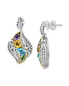 EFFY® Multi-Gemstone Swirl Drop Earrings (2-1/2 ct. t.w.) in Sterling Silver & 18k Gold-Plate