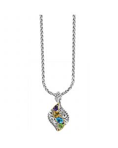 EFFY® Multi-Gemstone Swirl 18" Pendant Necklace (2-1/5 ct. t.w.) in Sterling Silver & 18k Gold-Plate