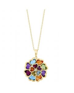 EFFY® Multi-Gemstone (9-1/6 ct. t.w.) & Diamond Accent Heart Cluster 18" Pendant Necklace in 14k Gold