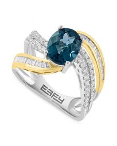 EFFY® London Blue Topaz (2-1/3 ct. t.w.) & Diamond (3/8 ct. t.w.) Statement Ring in 14k Two-Tone Gold