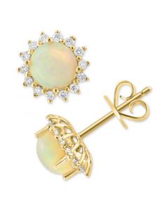 EFFY® Ethiopian Opal (1-1/5 ct. t.w.) & Diamond (1/5 ct. t.w.)  Stud Earrings in 14k Gold