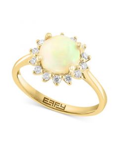 EFFY® Ethiopian Opal (1-1/10 ct. t.w.) & Diamond (1/5 ct. t.w.) Halo Ring in 14k Gold