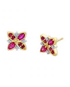 Ruby (5/8 ct. t.w.) & Diamond (1/20 ct. t.w.) Cluster Stud Earrings in 14k Gold