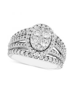 Diamond Oval Cluster Multi-Row Engagement Ring (2 ct. t.w.) in 14k White Gold