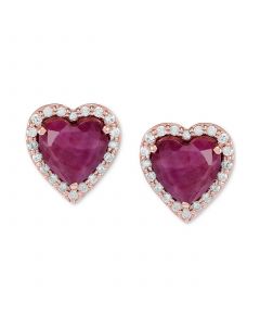 Ruby (3-3/4 ct. t.w.) & Diamond (1/5 ct. t.w.) Heart Stud Earrings in 14k Rose Gold