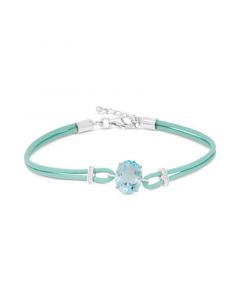 Blue Topaz Blue Leather Cord Bracelet (3 ct. t.w.) in Sterling Silver