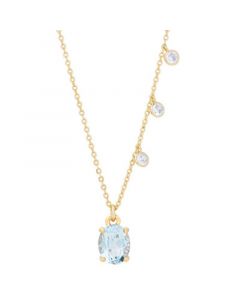 Blue Topaz (3 ct. t.w.) & Lab-Created White Sapphire (3/8 ct. t.w.) 18" Pendant Necklace in 14k Gold-Plated Sterling Silver