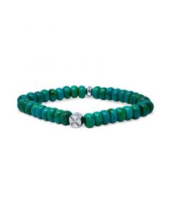 Green Turquoise Bead Stretch Bracelet in Sterling Silver