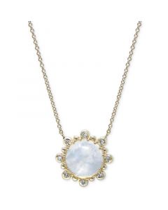 Moonstone & Diamond (1/8 ct. t.w.) Pendant Necklace in 14k Gold, 16" + 1" extender