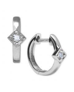 White Sapphire Accent Extra Small Huggie Hoop Earrings in Sterling Silver, 0.47"