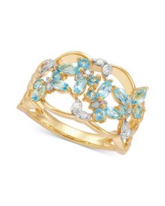 Swiss Blue Topaz (1-1/4 ct.tw.) & Diamond (1/6 ct. tw.) Butterfly Openwork Ring in 14k Gold-Plated Sterling Silver