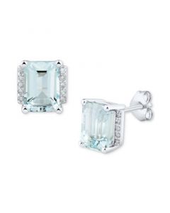 Aquamarine (1-3/4 ct. t.w.) & Diamond (1/20 ct. t.w.) Stud Earrings in 14k White Gold