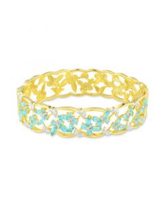 Swiss Blue Topaz (4-3/8 ct. t.w.) & Diamond (1/2 ct. t.w.) Openwork Butterfly Bangle Bracelet in 14k Gold-Plated Sterling Silver