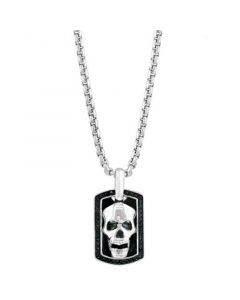 EFFY® Men's Black Spinel Skull Dog Tag 22" Pendant Necklace in Sterling Silver & Black Rhodium