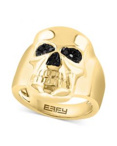 EFFY® Men's Black Spinel Skull Ring (1/3 ct. t.w.) in 14k Gold-Plated Sterling Silver