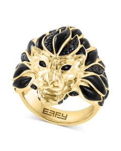 EFFY® Men's Black Spinel & Enamel Lion Ring in 14k Gold-Plated Sterling Silver