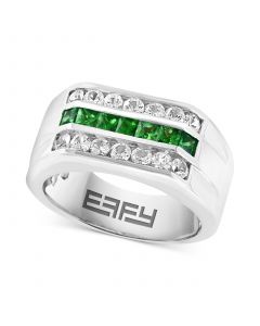 EFFY® Men's Tsavorite (3/4 ct. t.w.) & White Sapphire Ring (1-1/4 ct. t.w.) in Sterling Silver