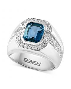 EFFY® Men's London Blue Topaz (4-3/8 ct. t.w.) & White Topaz (1/2 ct. t.w.) Ring in Sterling Silver