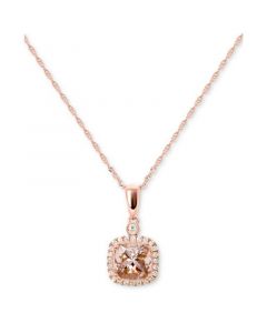 Morganite (1-1/4 ct. t.w.) & Diamond (1/8 ct. t.w.) Pendant Necklace in 14k Rose Gold, 16" + 2" extender