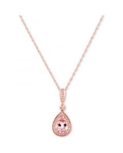 Morganite (1 ct. t.w.) & Diamond (1/10 ct. t.w.) Teardrop Halo Pendant Necklace in 14k Rose Gold, 16" + 2" extender