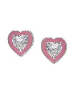 Cubic Zirconia Pink Enamel Heart Stud Earrings, Created for Macy's