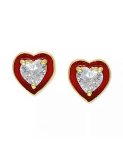 Cubic Zirconia Cubic Zirconia Red Enamel Heart Stud Earrings, Created for Macy's