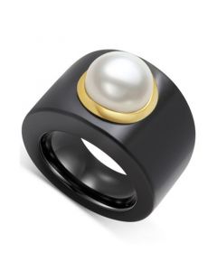 Cultured Freshwater Pearl (10mm) Dyed Charcoal Jade Ring