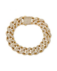 Men's Cubic Zirconia Curb Link Chain Bracelet in 24k Gold-Plated Sterling Silver