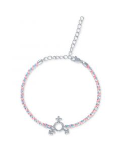 Diamond Accent Braided Cord Pride Symbol Bracelet in Sterling Silver