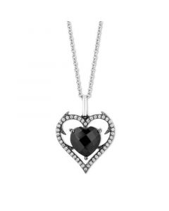 Onyx & Diamond (1/6 ct. t.w.) Maleficent Heart Pendant Necklace in Black Rhodium-Plated Sterling Silver, 16" + 2" extender