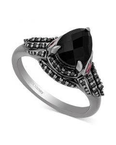 Onyx, Pink Tourmaline (1/5 ct. t.w.) & Black Diamond (1/10 ct. t.w.) Maleficent Ring in Black Rhodium-Plated Sterling Silver