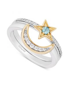 Swiss Blue Topaz (1/10 ct. t.w.) & Diamond (1/6 ct. t.w.) Jasmine Star & Moon Ring in Sterling Silver & 14k Yellow Gold