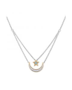 Swiss Blue Topaz (1/10 ct. t.w.) & Diamond (1/6 ct. t.w.) Jasmine Star & Moon Layered Pendant Necklace in Sterling Silver & 14k Gold, 16" + 2" extender