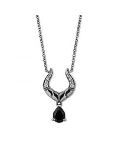 Onyx & Diamond (1/10 ct. t.w.) Maleficent Heart Pendant Necklace in Black Rhodium-Plated Sterling Silver, 16" + 2" extender