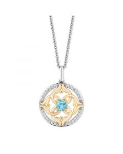 Swiss Blue Topaz (1/4 ct. t.w.) & Diamond (1/6 ct. t.w.) Jasmine Pendant Necklace in Sterling Silver & 14k Gold, 16" + 2" extender